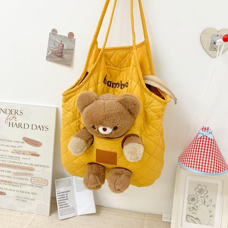 Cute Little Bear Doll Soft Nylon Tote Bag Shoulder Bag For Girls Daily Use