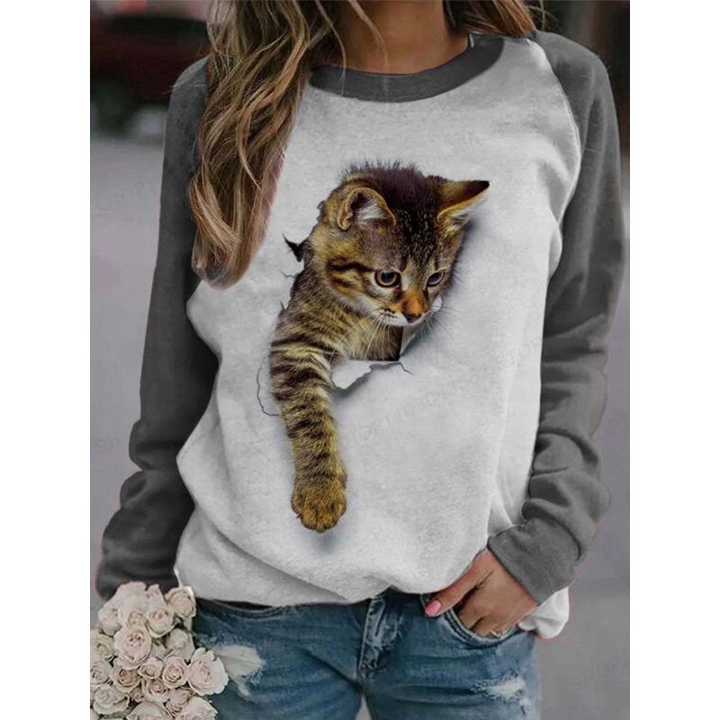 Cat Print Hoodie  Animal Sweatshirts Harajuku Autumn Winter Coats Pullovers Women's Clothing