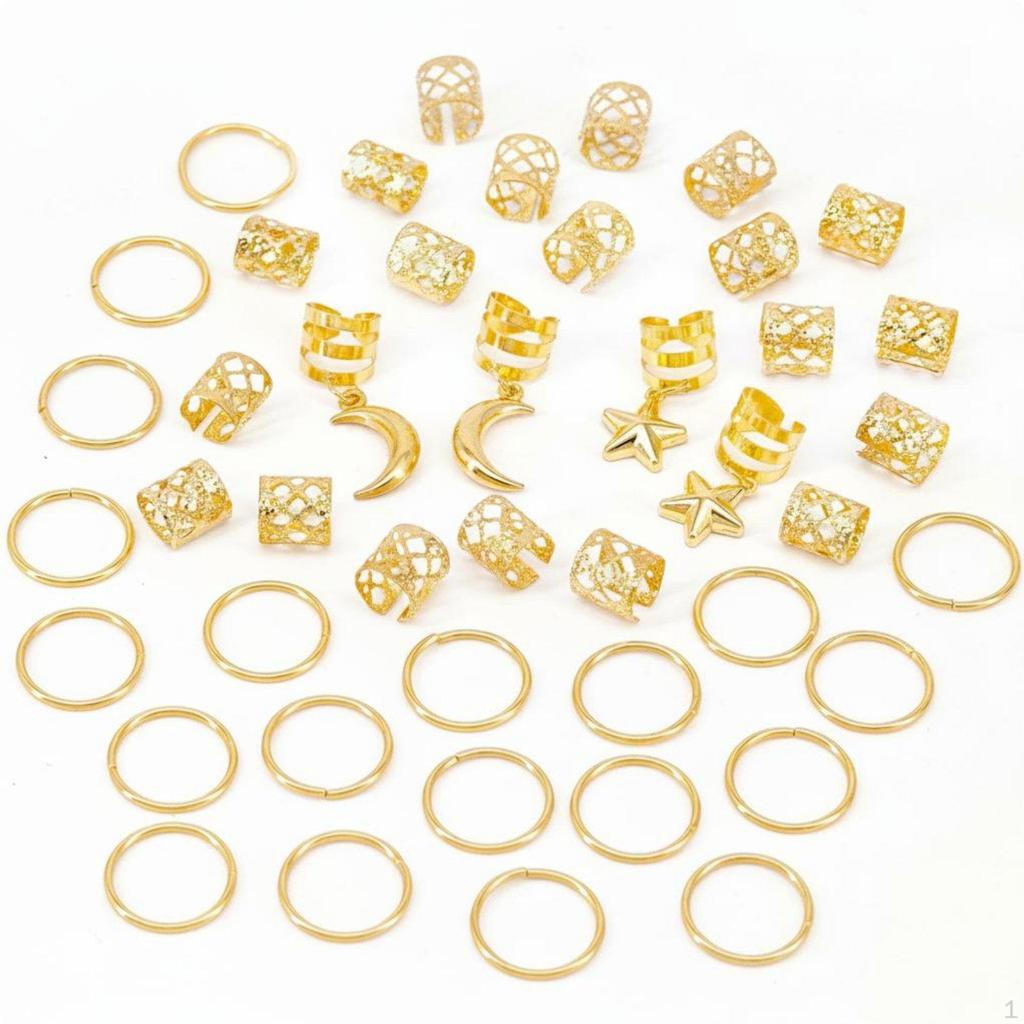 44 Pieces Hair Cuff and Hoop Kit Bohemian Style Braid Charm Jewelry Adjustable Cuffs Dreadlock Bead