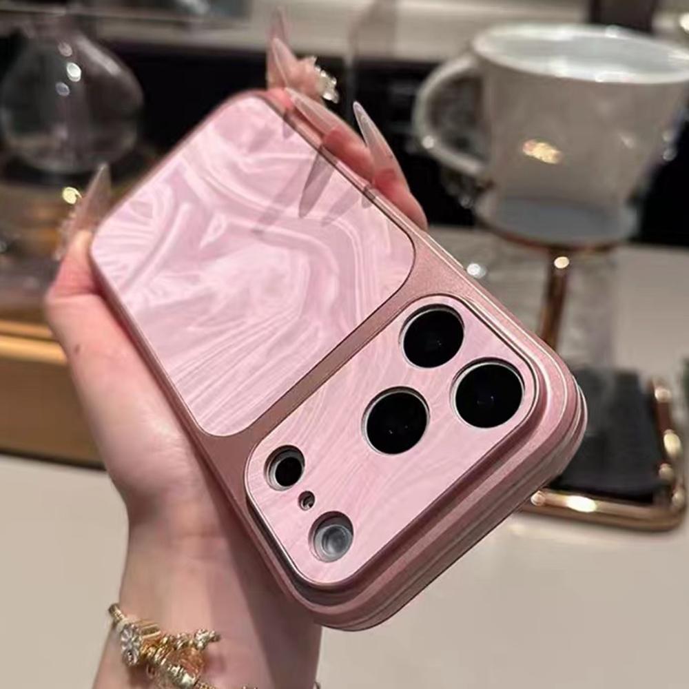 Fashion Water Ripple Large Window Case For iPhone 17 16 15 14 13 Pro Max Solid Color Shockproof Matte Bumper Protection Cover