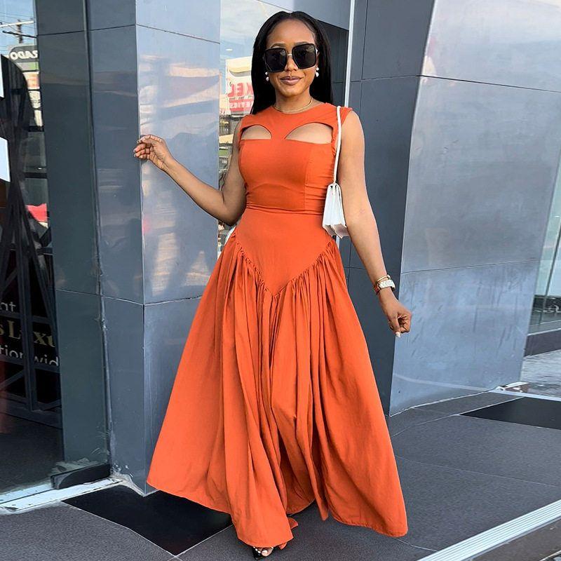 

Sexy Dress Long Maix Birthday Gown Summer Beach Dress Long Skirt Orange S