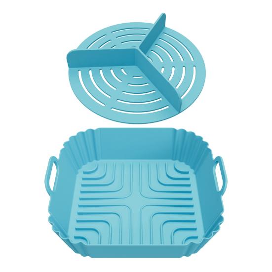 Reusable Air Fryer Basket 2PCS Silicone Baking Pan with Handles, Square And Rectangular Nonstick Grilling Tray Oven Set, Liner for Roasting