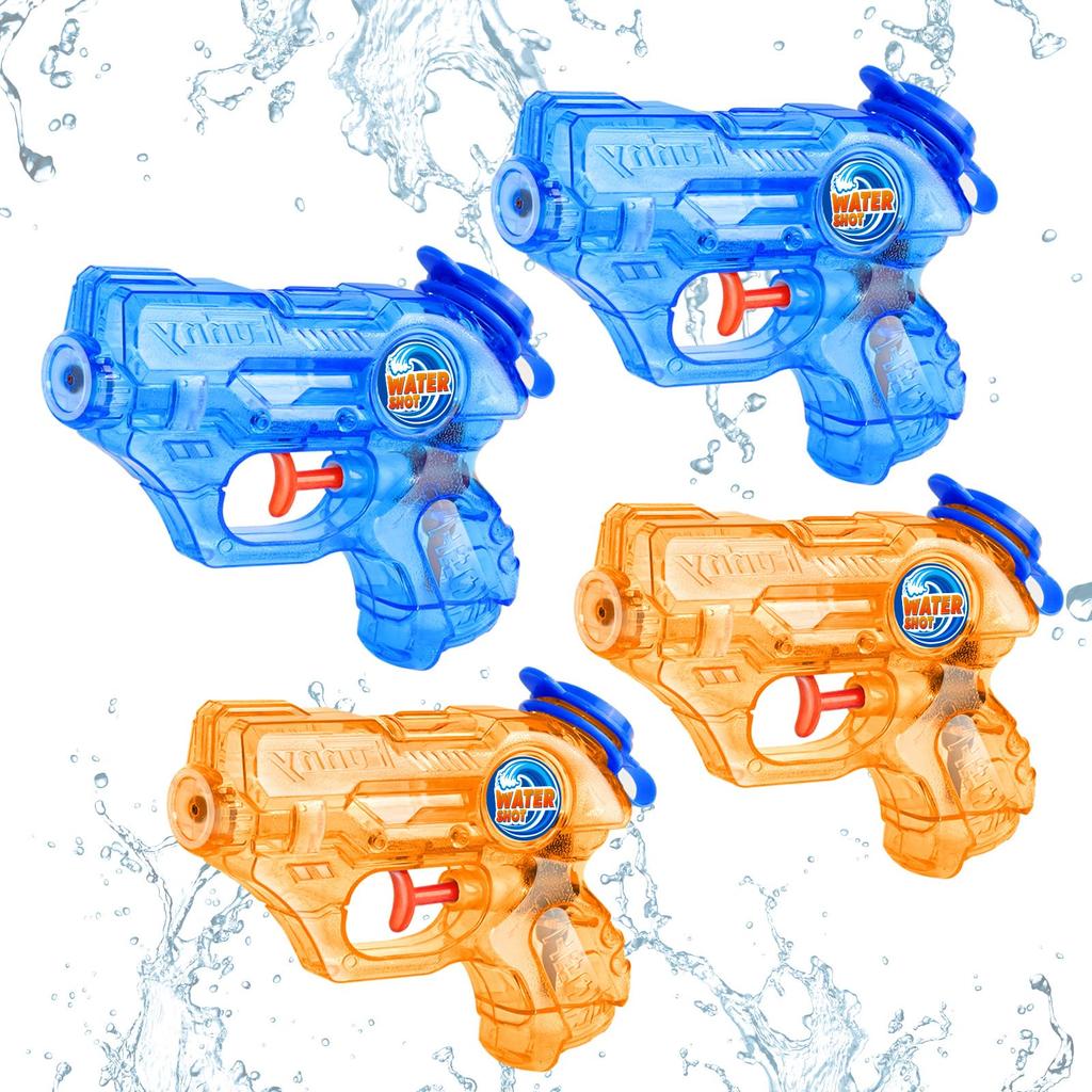 Set of 4 Mini Water Guns for Kids, 7m Distance, 5-7m Range. Perfect for Summer Pools, Beaches, Water Play, Baths, and Parties. Water Guns for Kids