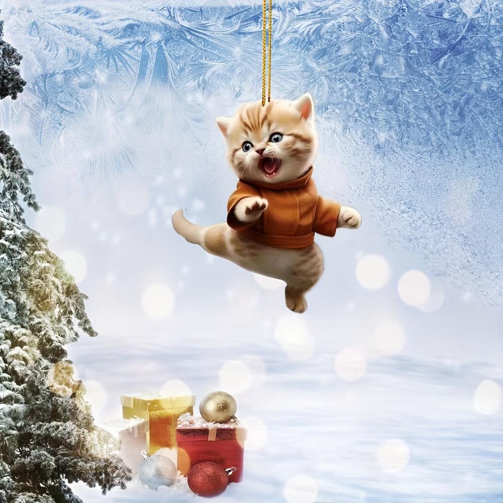 

Новые рождественские креативные украшения в виде кота кунг-фу, праздничный декор для дома, акриловая плоская подвеска для подвешивания на автомобиль, украшение на рождественскую елку A-1