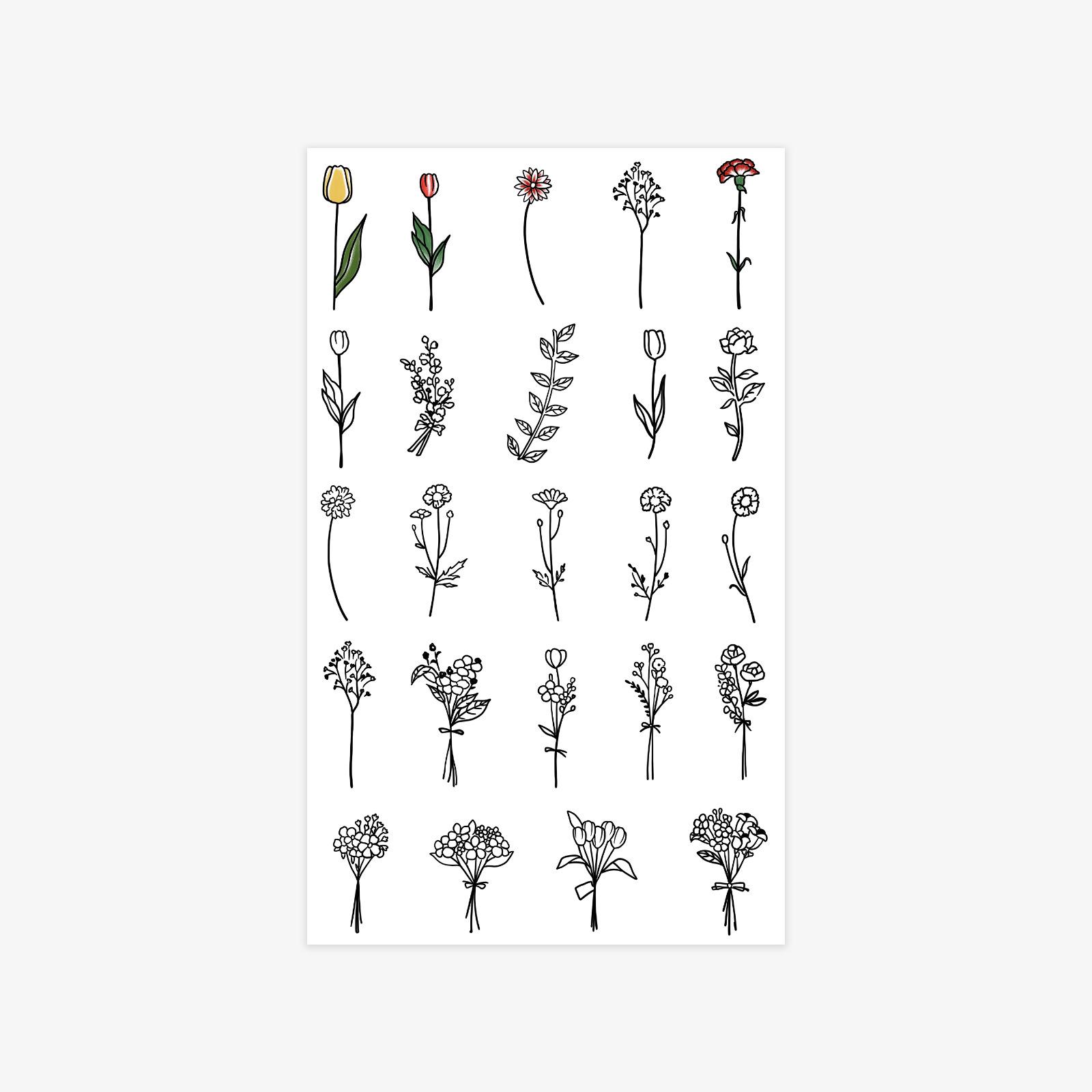 Small Picture, Flower Plain Flower Tattoo Sticker, Waterproof And Long-Lasting High-End Finger Simple Tattoo Sticker 9*15