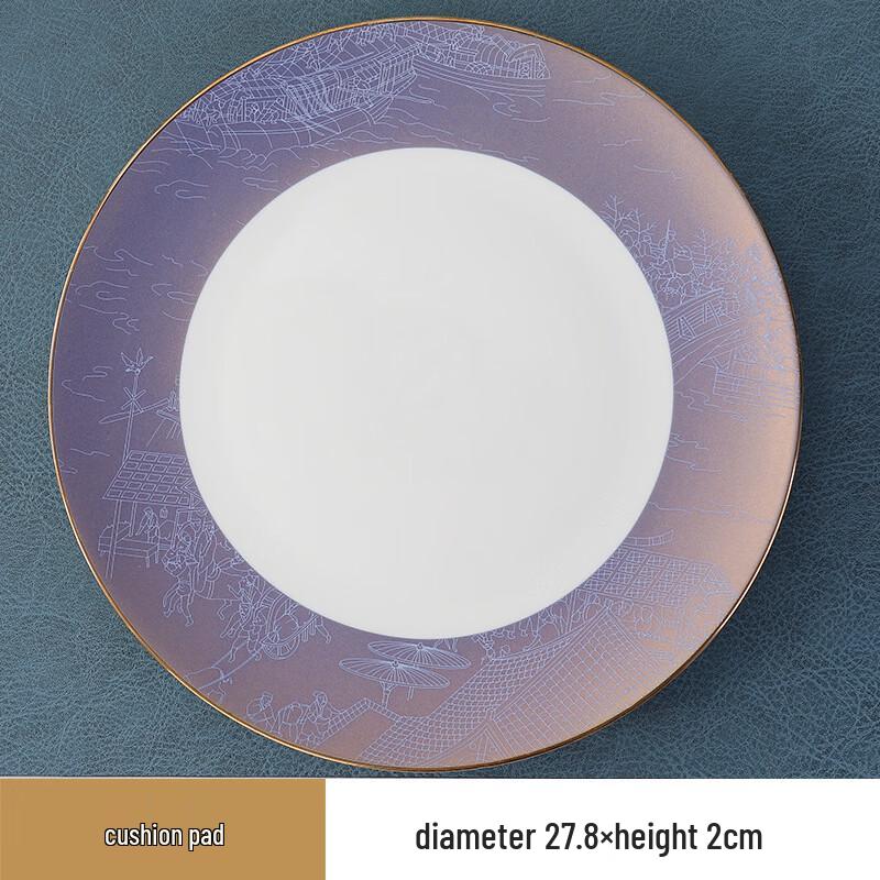 

ZISIZ European Bone China Display Plate with Gold Qingming Festival Art