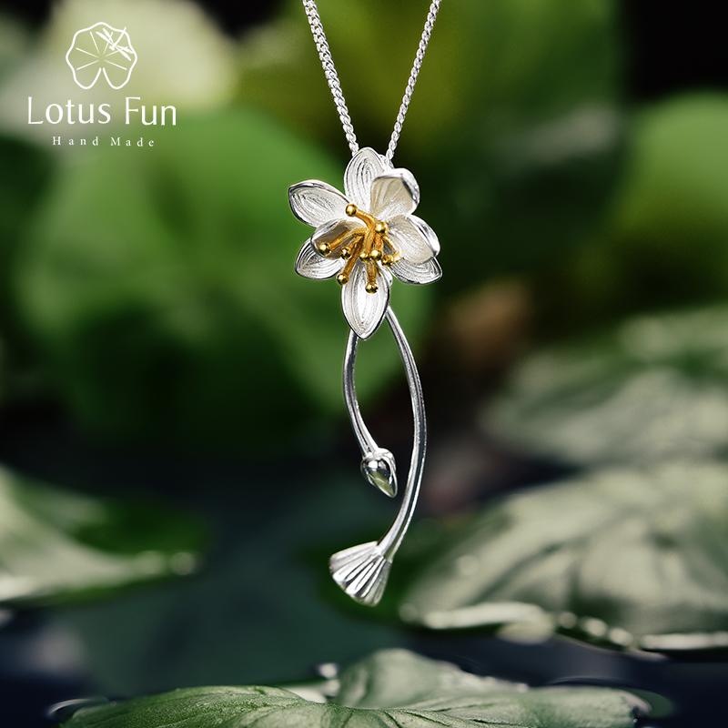 

Lotus Fun настоящее серебро 925 пробы шепот лотоса цветок кулон для женщин подарок без цепочки креативные изящные ювелирные изделия ручной работы