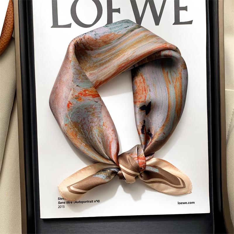 Fashion 100% Real Silk Scarf 53cm Square Bandelet Women's Silk Temperament Small Scarf Neck Decorative Wrap Printed Scarves
