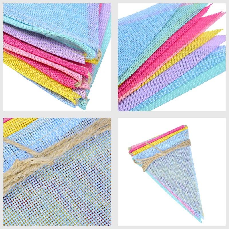 Colorful Jute Triangle Flags Vintage Pennant Bunting Birthday Wall Decor Graduation Party Supplies