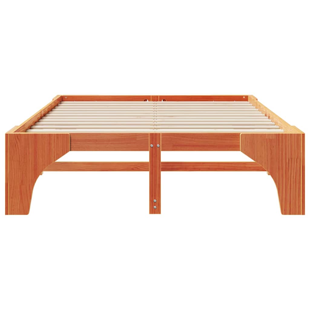 Brown Bed Frame 140 x 200 cm Solid Pine Wood