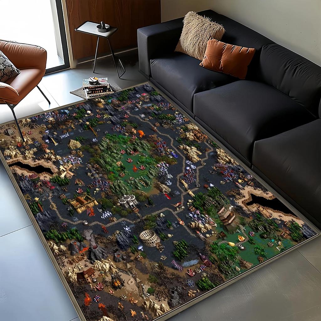 3D HOMM3 Heroes of Might and Magic Map Treasure Chest Retro Game Carpet Rug for Living Room Bedroom Home Sofa,Non-slip Floor Mat