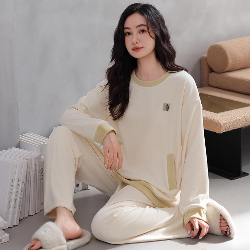Island Fleece Pajamas Women'S Autumn And Winter Thickened Fleece Warm Coral Fleece Can Be Worn Outside Loungewear Set