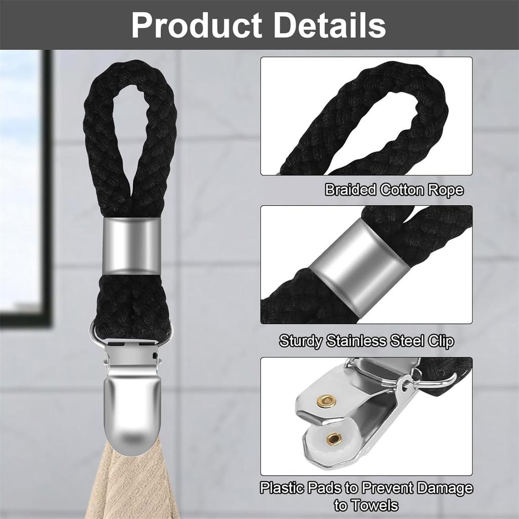 10Pcs Braided Cotton Loop Towel Clip Towel Hook Holder Towel Hangers Rack Metal Clip Home Storage Hanger Easy to Use