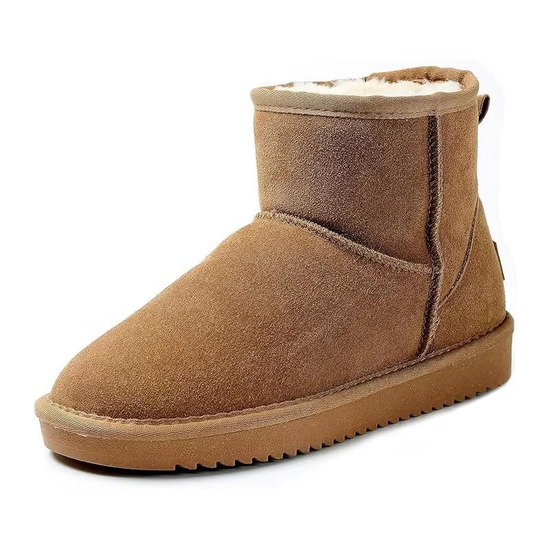 Bottes d'hiver pour femmes Bottes de neige classiques Imperméables Daim de vache Chaussons à enfiler Doublure en fourrure naturelle Chaussures montantes chaudes et confortables 36 brown
