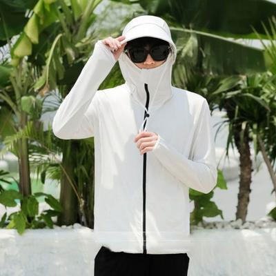 Men Sun Protection Hooded Drawstring Long Sleeve UV Protection Coat Solid Color Zipper Placket
