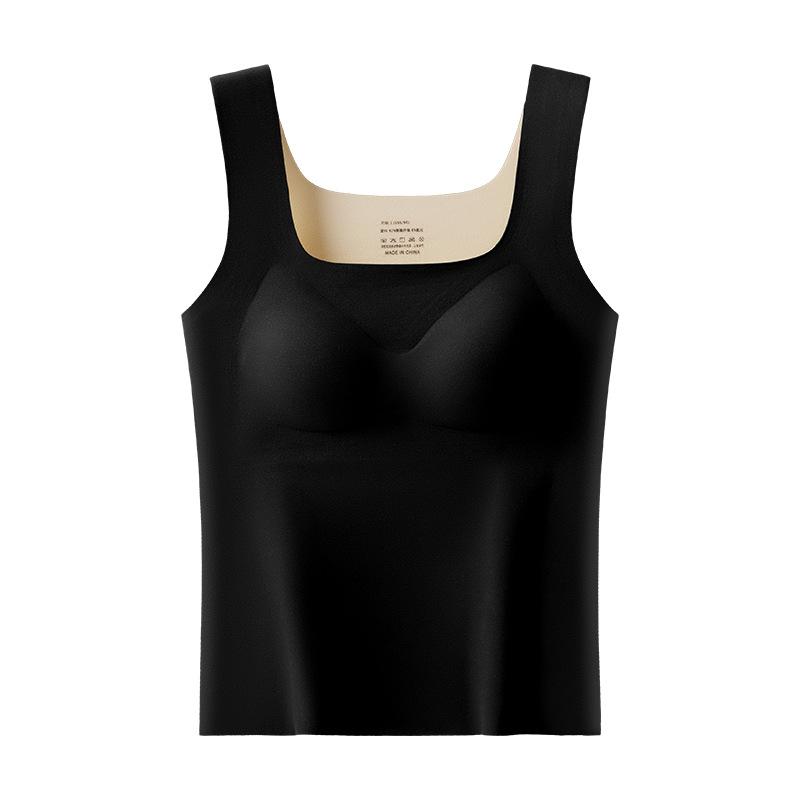 De Rong Thermal Underwear Women's Style Square Neck Seamless with Chest Cushion No Need To Wear Bra with Plush Thick Vest Base Shirt
