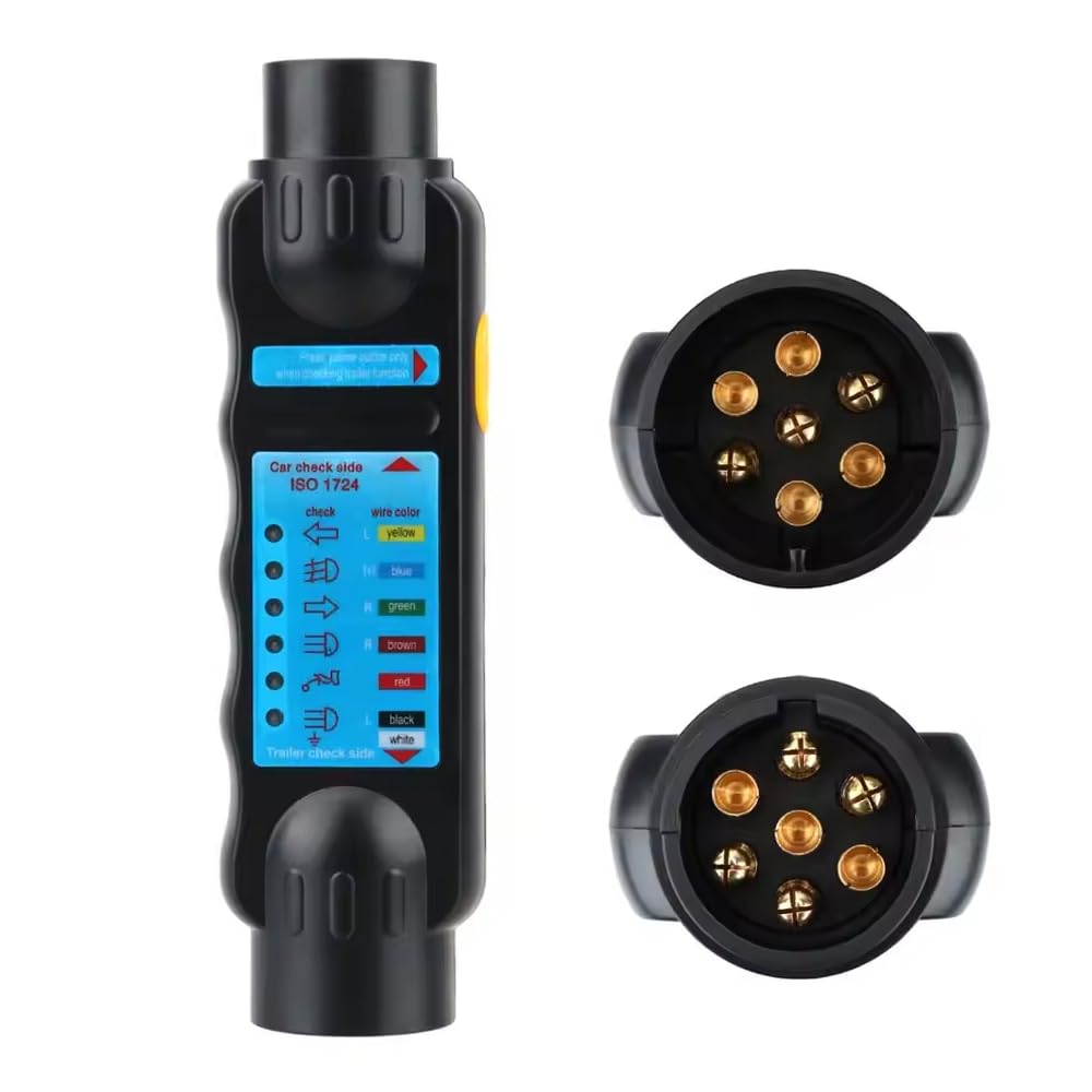 Zmart 12V Trailer Tester 7-Pin Adapter Diagnostic Tool Wiring Check Light Test Plug Socket for Cars, Trucks, Caravans, and More - Universal
