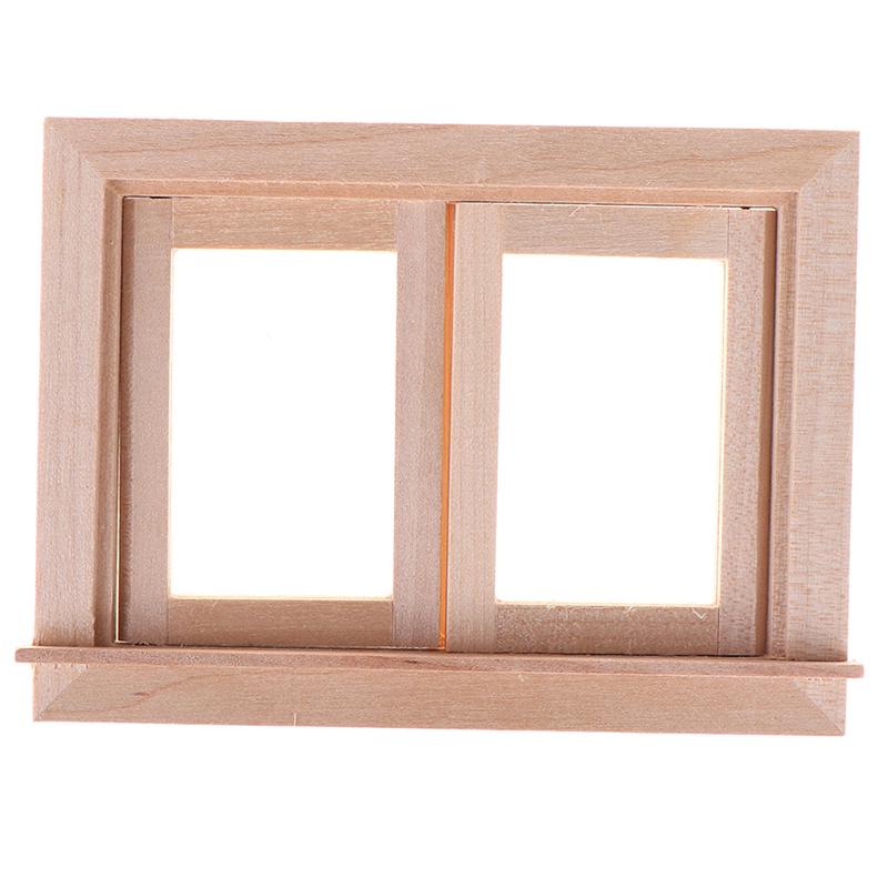 1/12 Dollhouse Miniature Double Window Wooden 2 Pane Frame and Glass Plate Doll House DIY Double Window Accessories