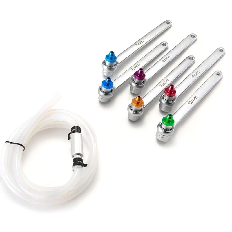 Professional Brake Bleeder Wrench Set 7 12mm 12 Point Spanner Kit With Check Valves Oil Hose For Car Motorcycle Maintenance