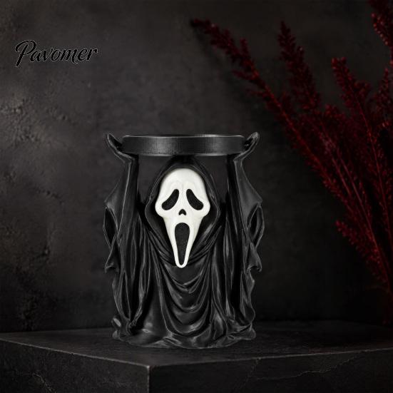 Dark Aesthetic Candle Base Halloween Grim Reaper Holder, Spooky Screaming Ghost Candlestick Tealight Unique Holiday Gift Table Centerpiece for Indoor