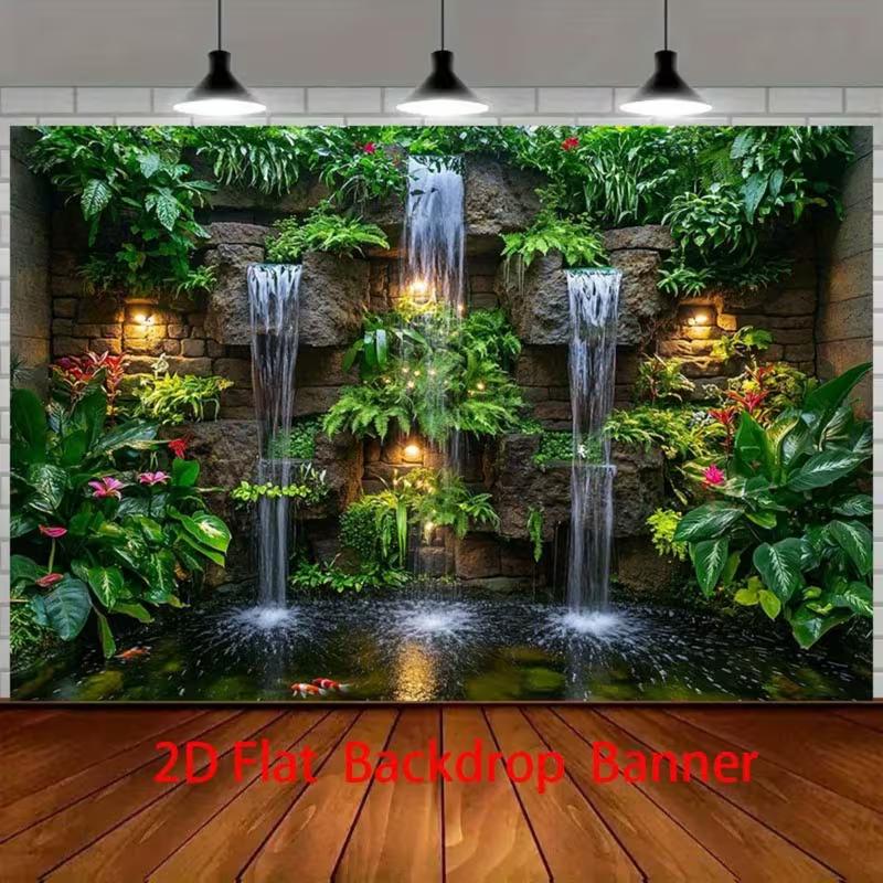 2D Tropical Waterfall Pond Backdrop for Party & Photo Booth 47.2x31.5inch/120*80cm