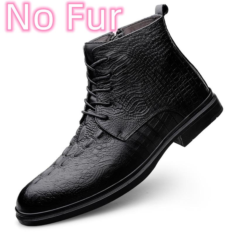 Fashion High Quality Warm Boots Crocodile Pattern Genuine Leather Men Ankle Boots Warm Plush Fur Winter Boots New Arrival Business Shoe