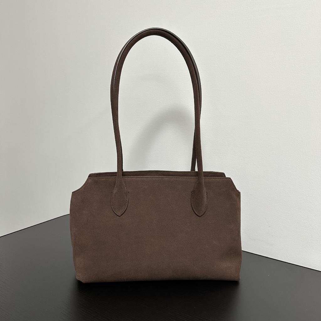 2025 New light luxury minimalist tote bag coffee retro suede commuter versatile shoulder underarm bag handbag women