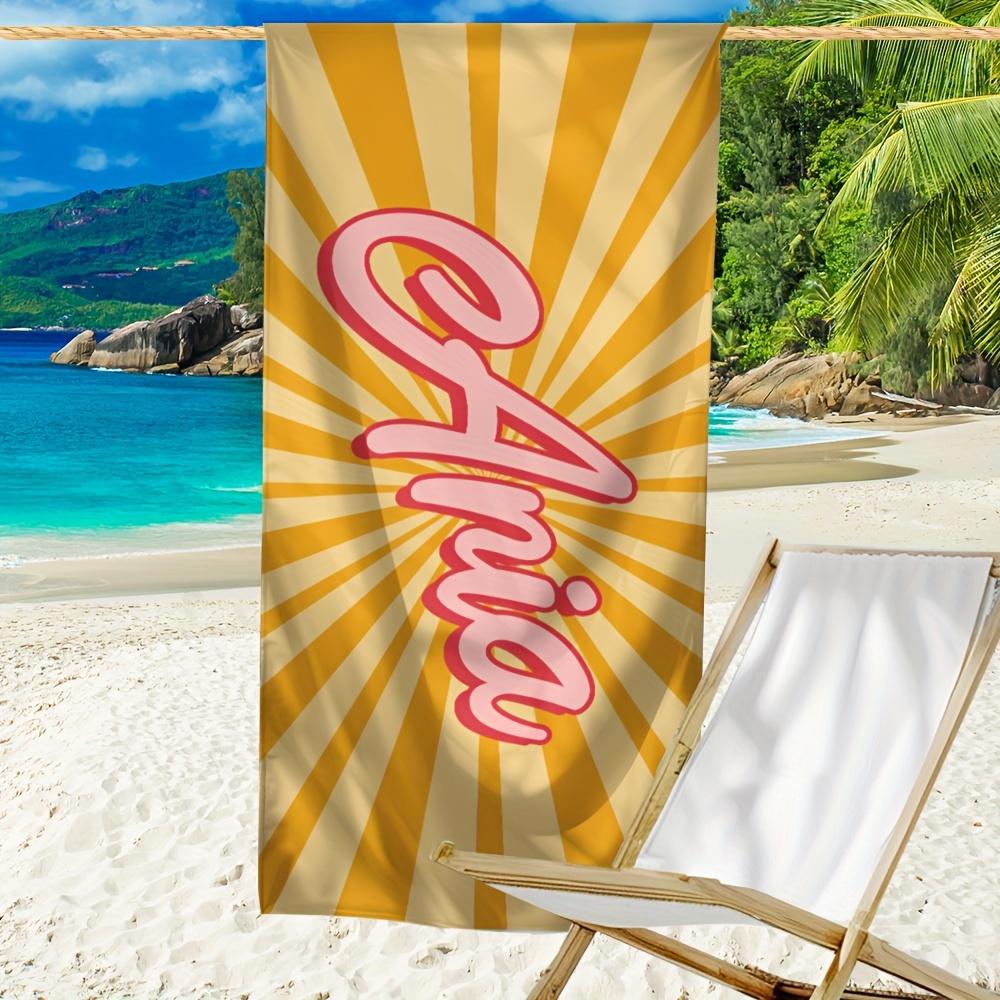 Personalized Striped Beach Towel Custom Name/Logo Microfiber Towel Thin Quick Dry Absorbent for Beach Swimming Yoga Bath Sports