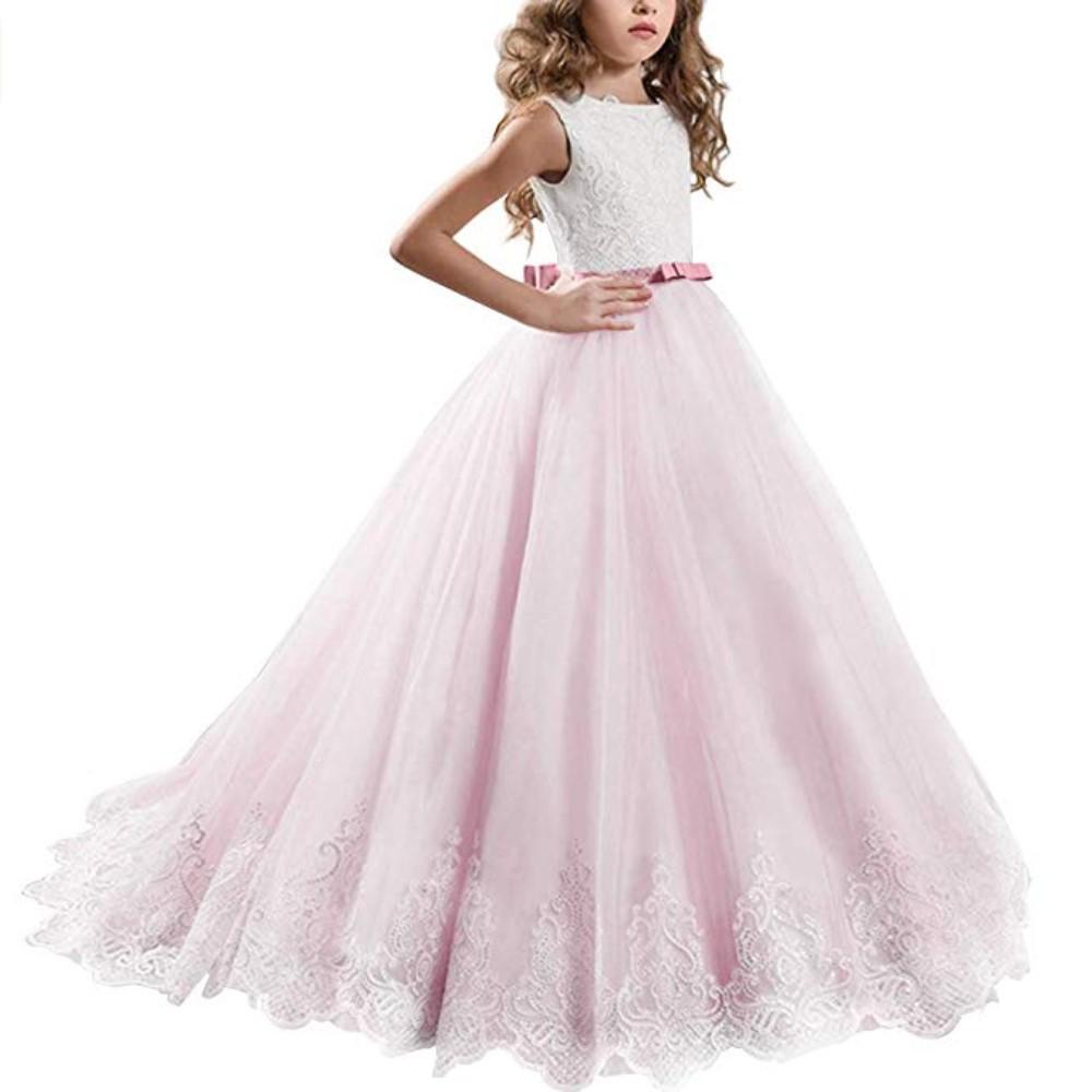 High-End Flower Girl Wedding Dress with Train - Puffy Skirt Princess Dress for Middle & Big Children.