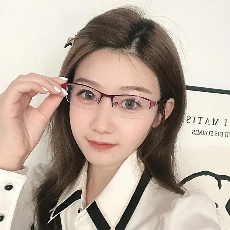 New Women Myopia Glasses Ladies Half Frame Anti-blue Light Prescription Glasses Men Finished Eyewear Business Glasses