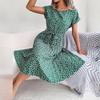 Primavara Vara Femei Maneca Scurta Floral Plis Talie Inalta A Line Rochie lunga S-XL