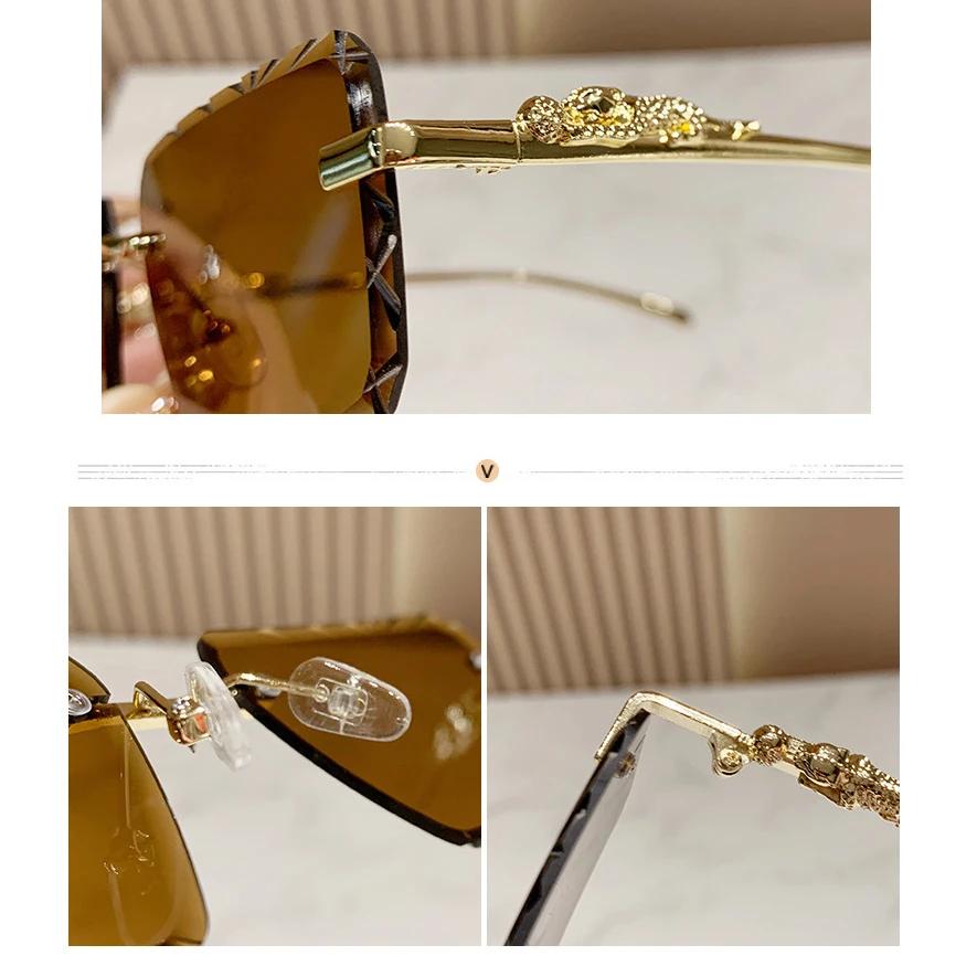 Rimless Punk Vintage Sunglasses Women For Men Luxury Brand Designer Sun Glasses Popular Metal Leopard Head Hip Hop Eyeglasses