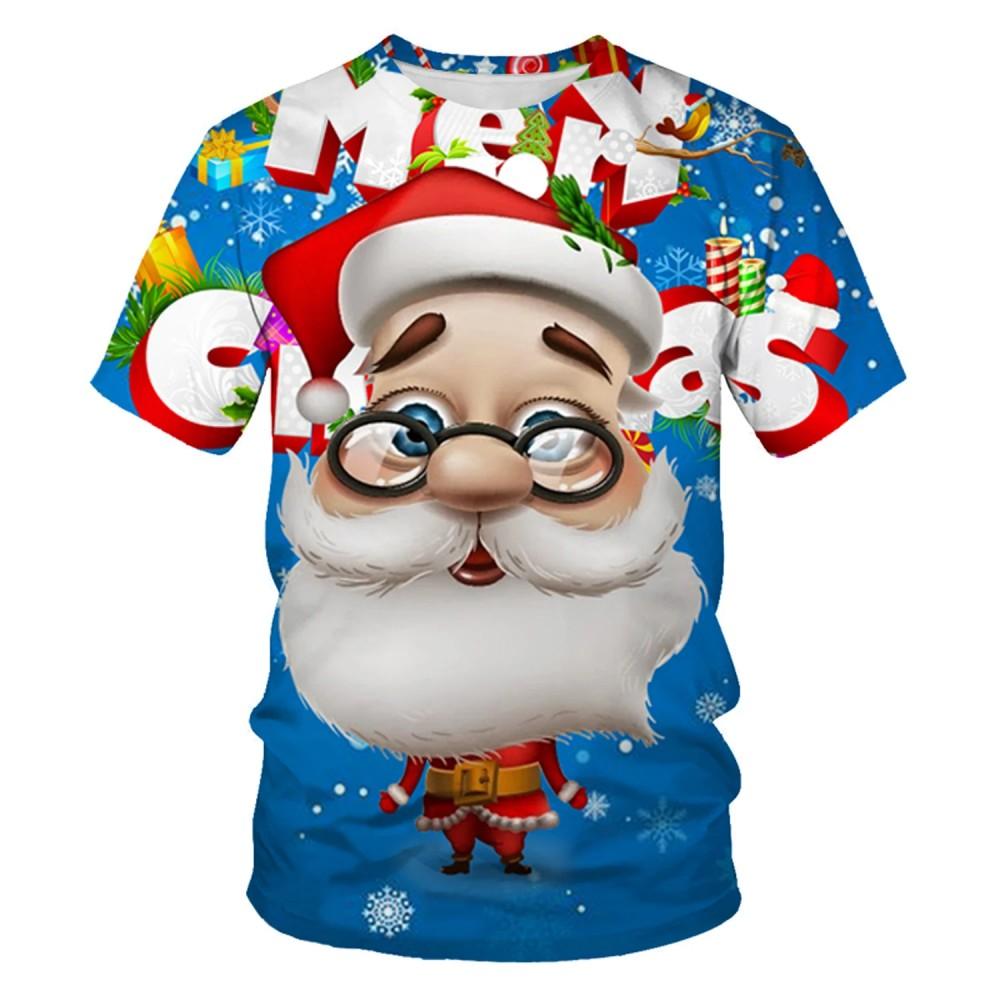Merry Christmas 3D Print Santa Claus and Snowman Boys Casual High-Quality Short-Sleeve T-Shirt