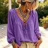 Women's Casual Long Sleeve V-Neck Top with Tie Front Ruffle