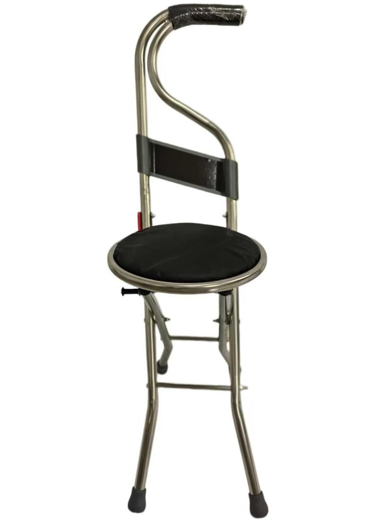 Stainless Steel Folding Cane Stool: Lightweight, Non-Slip, Four-Legged Support for Elderly Assistance