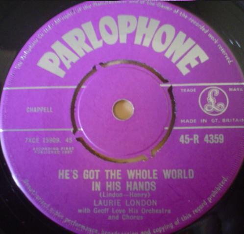 7inch Record LAURIE LONDON - He's Got The Whole World In His Han 45R4359 PARLOPHONE 1957 UK Pop Used