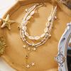 Vacation-style shell and starfish beaded multi-layered necklace, collarbone chain, beach vibe niche accessory