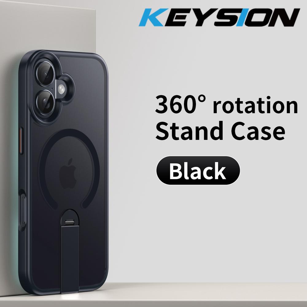 KEYSION 360 Hidden Metal Stand Magnetic Case for Magsafe for iPhone 17 Pro Max Air Transparent Matte Shockproof Phone Back Cover