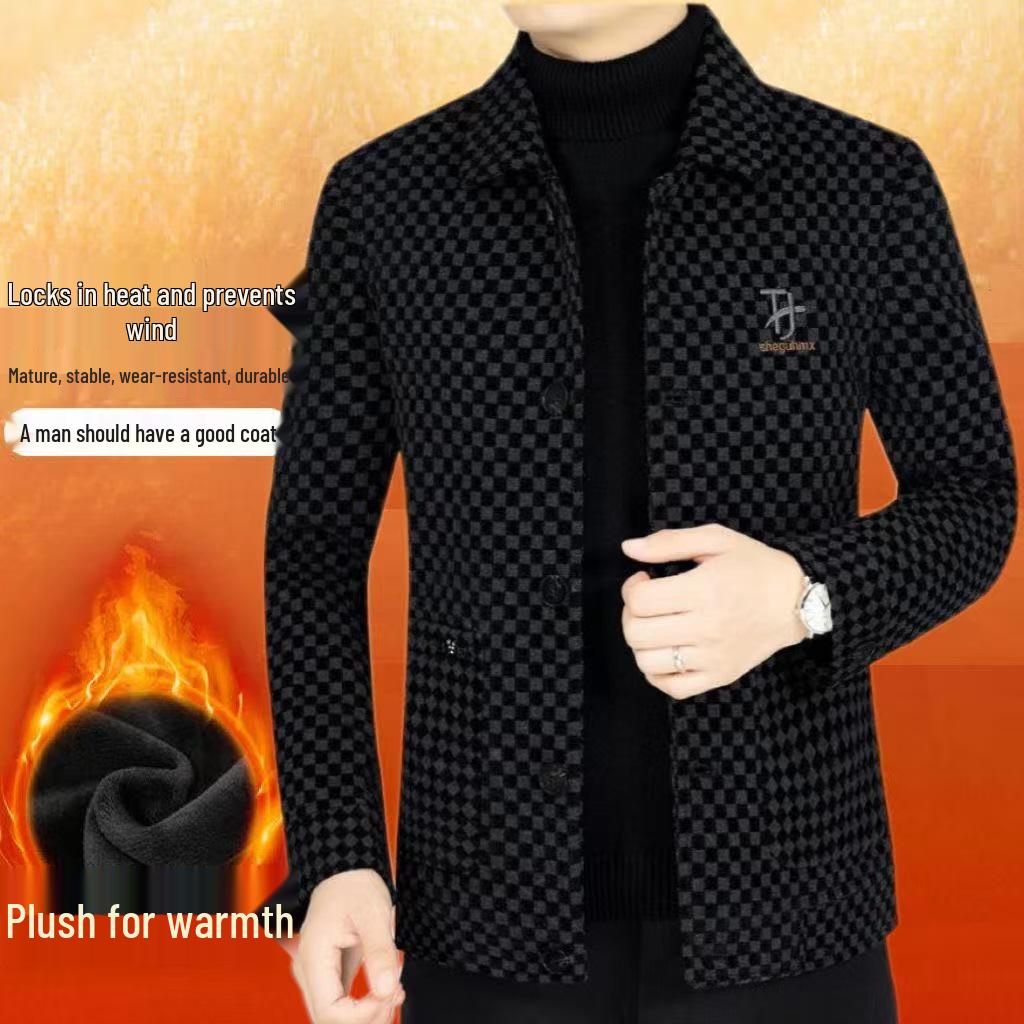 Men's High-End Lightweight Lapel Casual Jacket with Fleece Lining - Autumn/Winter Business Outerwear