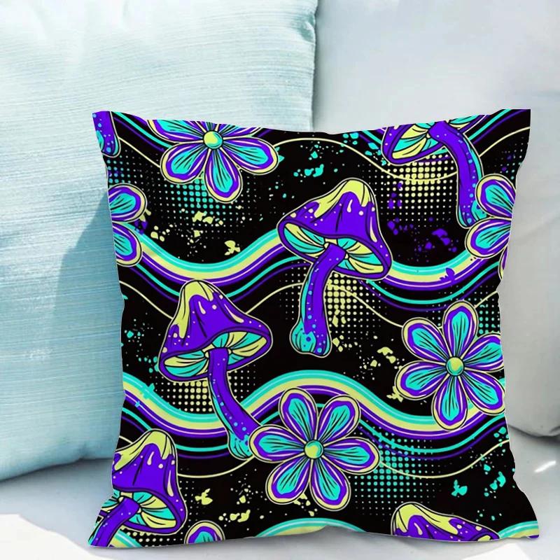 Bed Pillowcases for Pillows Fluorescent Mushroom Cushions Double-sided Printing Pillowcase 45*45 Cushion Covers 45x45 Cover Sofa
