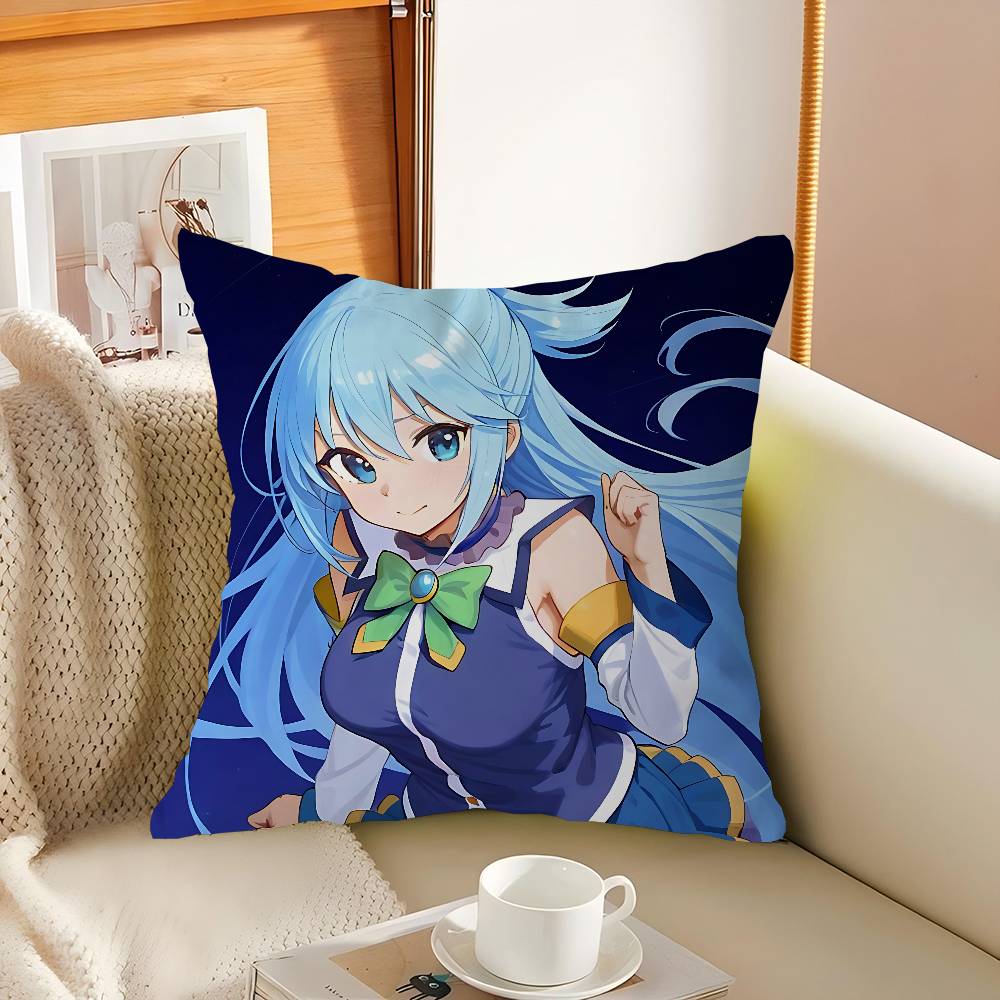 

Aqua Konosuba Anime Cushion Cover 30x50 Polyester Sofa Cushions Decorative Throw Pillows Home Decoration Pillowcover 12x12Inch