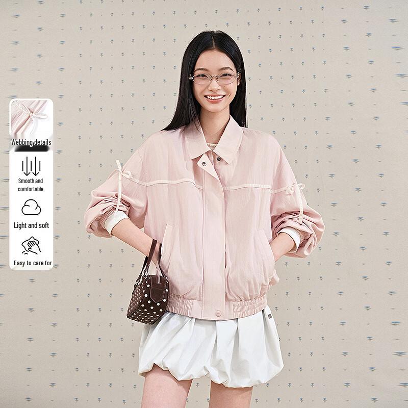 Ledin Sweet Bow Lace Trim Lapel Loose Casual Jacket M