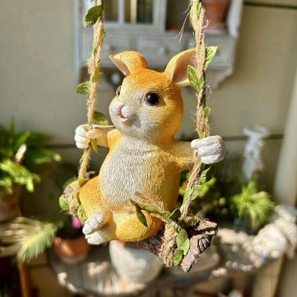Garden Decoration Hanging Pendant Outdoor Courtyard Mini Animals Figurine Cute Rabbit Swinging