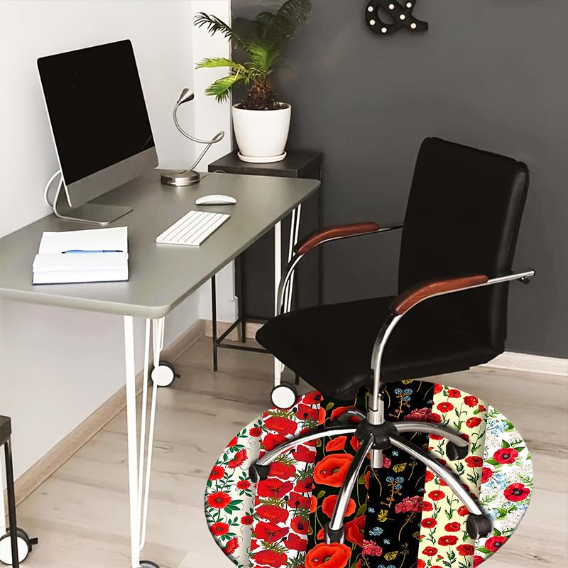 

1PC Poppy Floral Non-Slip Floor Round carpet, Office, family, bedroom, Large Area Rug Indoor Rugs, Durable Polyester-L0349 80cm by 80cm