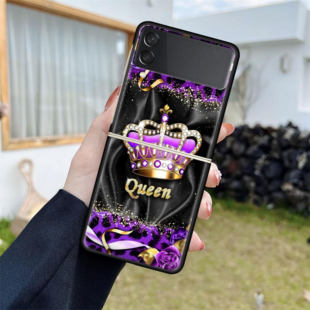 Luxusní pouzdro pro Samsung Galaxy Z Flip 4 3 5G černé PC pevné pouzdro na telefon módní zadní kryt ZFlip Funda princezna máma královna skořápka