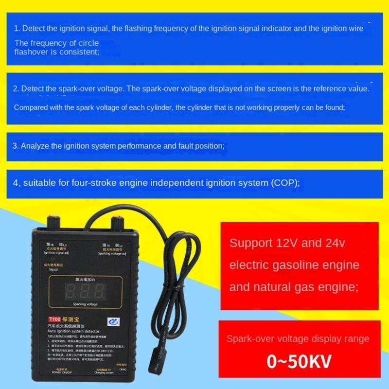 Engine Coils Tester T100, Comprehensive Car Ignition Systems Diagnostic Device Battery Voltage Checking for Professional