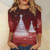 Women's Casual Fashion Christmas Print Three-Quarter Sleeve Top