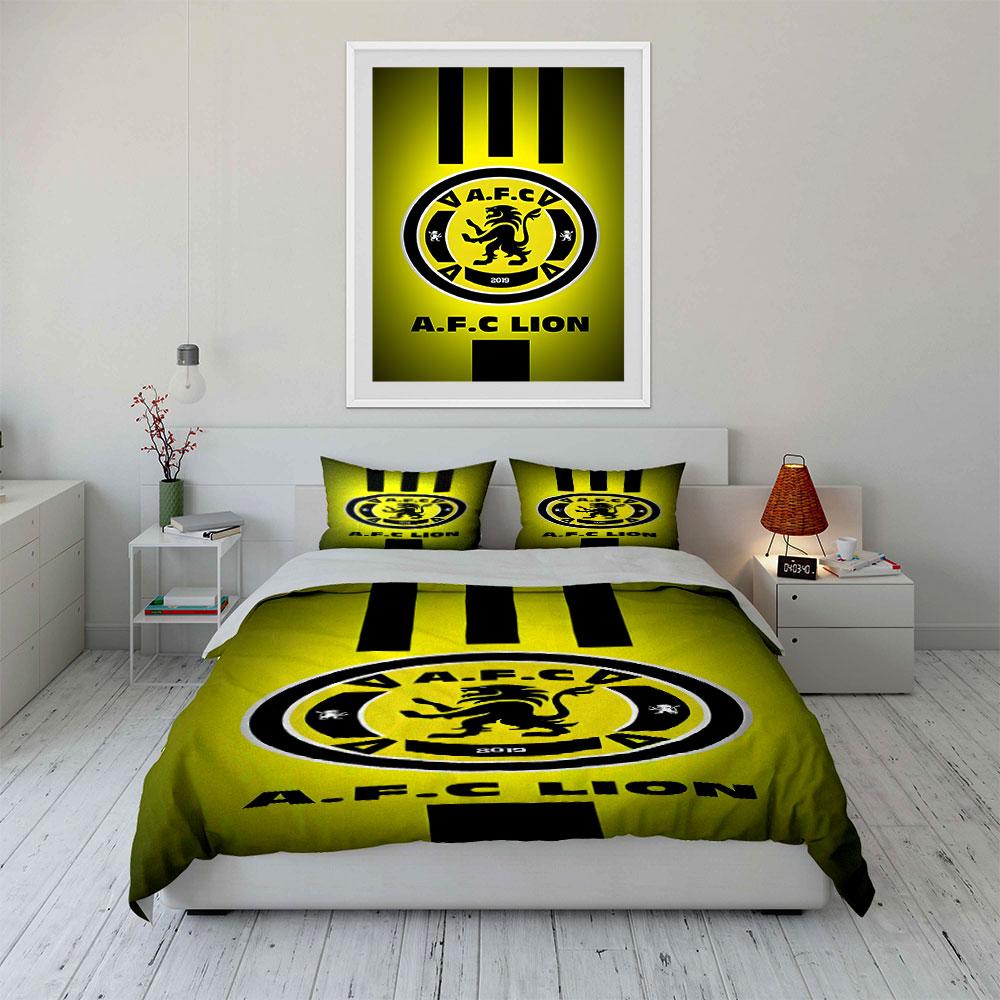 A.F.C Lion Logo Design, Yellow-Black Theme Print Bedding Set Duvet Cover Pillowcases (1* Duvet Cover 2* Pillowcases Do Not Include Comforter)