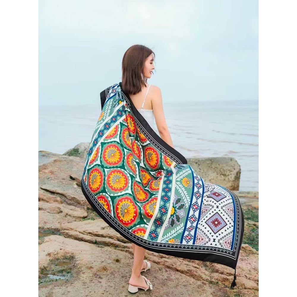 Chaka Salt Lake Great Northwest Tourism Ethnic Style Scarf Silk Scarf Women'S Summer Seaside Beach Shawl Sunscreen Thin
