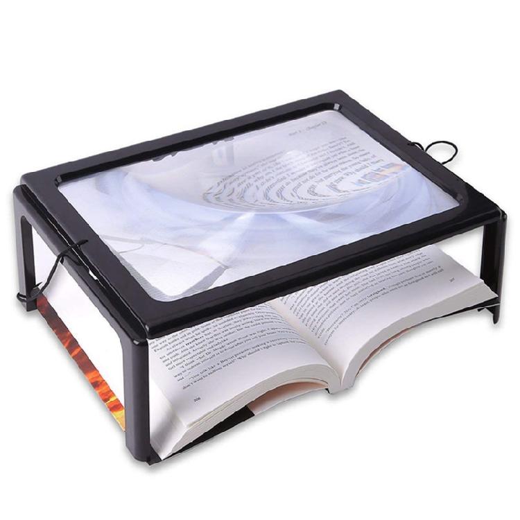Glass Hands-Free Large Rectangular Desktop Reading Magnifying Glass with 4 LED